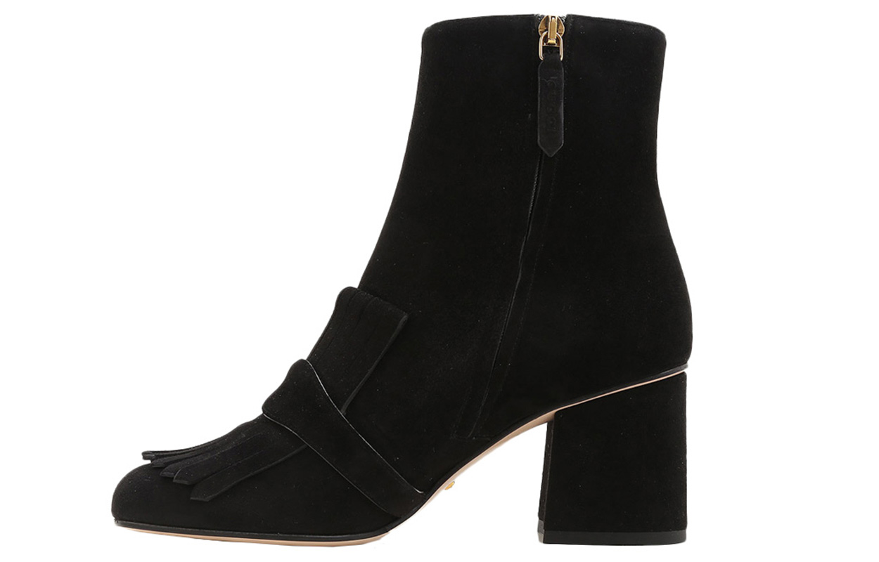 (Women) Gucci 'Black Pointed-Toe Ankle Boots with Height Increase and Warmth' 408210-C2000-1000