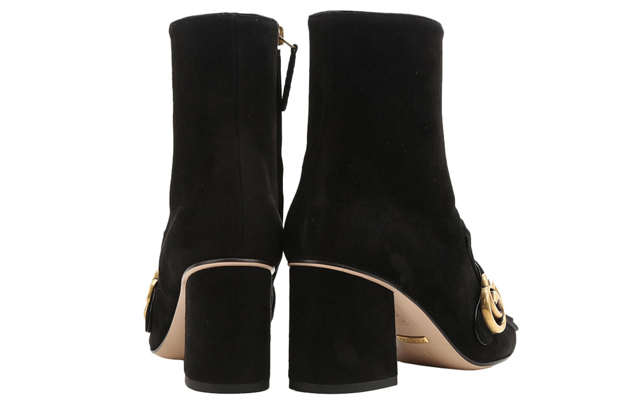 Shop GUCCI 古馳 增高保暖尖頭休閒短靴 7.5cm 女款 黑色