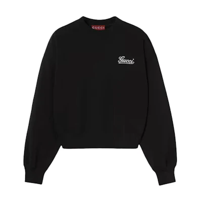 (Women) GUCCI Black Pullover Sweatshirt with Solid Logo Print and Drop Shoulder. 789582-XJGSY-1043