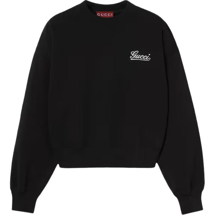 Order (Women) GUCCI  Black Pullover Sweatshirt with Solid Logo Print and Drop Shoulder. 789582-XJGSY-1043