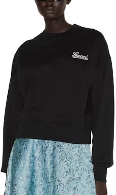 (Women) GUCCI Black Pullover Sweatshirt with Solid Logo Print and Drop Shoulder. 789582-XJGSY-1043 Shop (Women) GUCCI Black Pullover Sweatshirt with Solid Logo Print and Drop Shoulder. 789582-XJGSY-1043