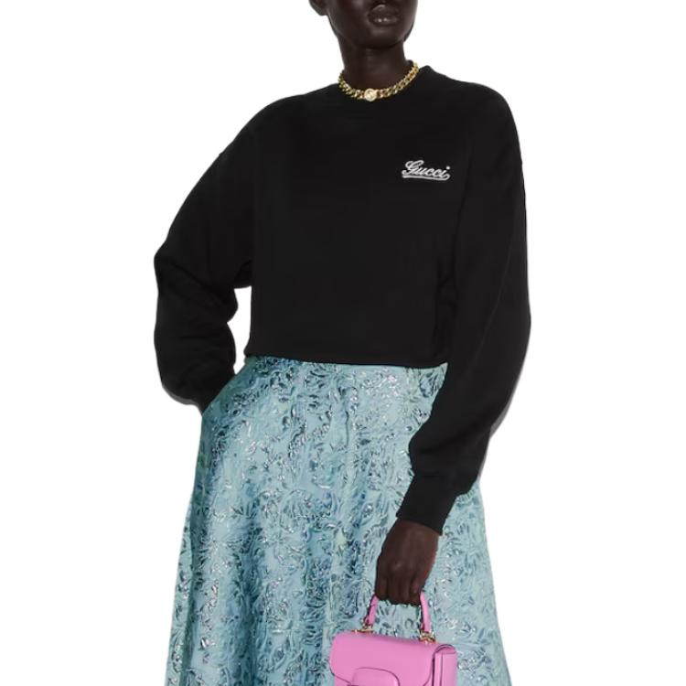 Details for (Women) GUCCI  Black Pullover Sweatshirt with Solid Logo Print and Drop Shoulder. 789582-XJGSY-1043