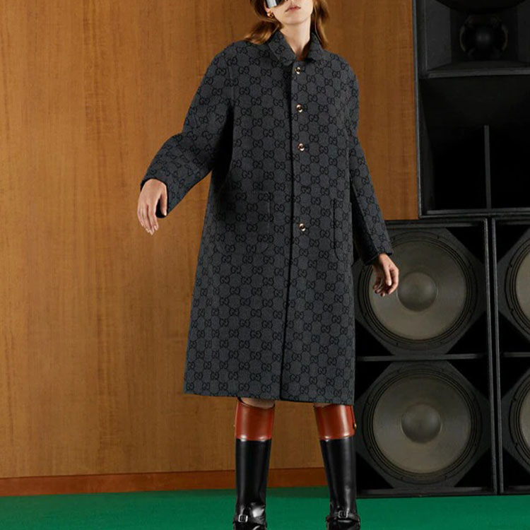 Purchase (W) 구찌 블랙 싱글브레스트 솔리드 양면 캐주얼 코트. 695094-ZAIYP-1189