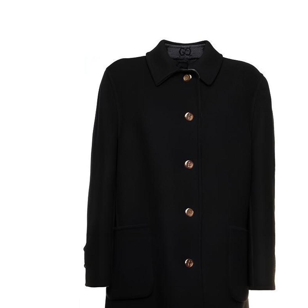 Details for (W) 구찌 블랙 싱글브레스트 솔리드 양면 캐주얼 코트. 695094-ZAIYP-1189