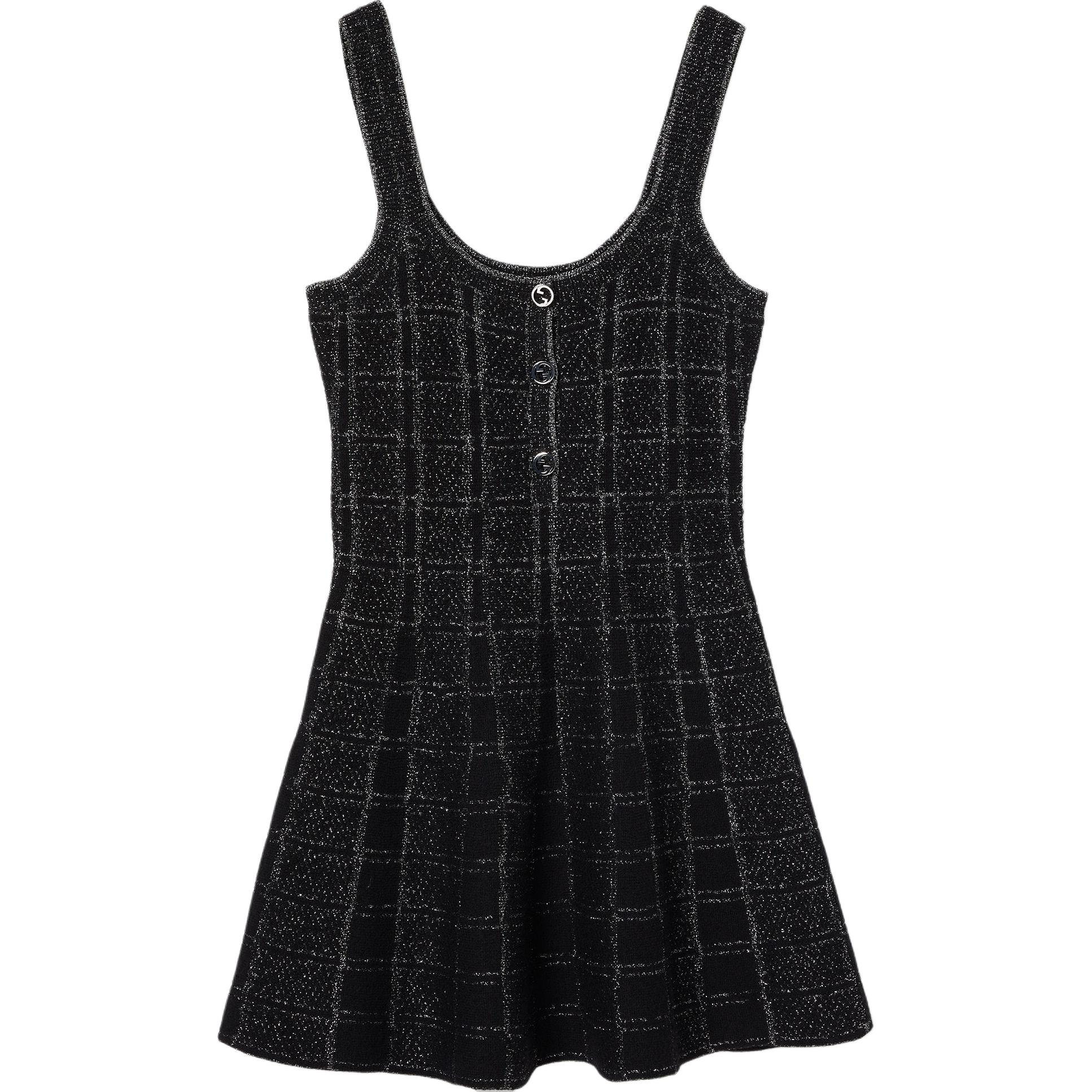 (Women) GUCCI  Black Sleeveless Plaid Jacquard Flared Slip Dress FW24 812132-XKEDI-1138