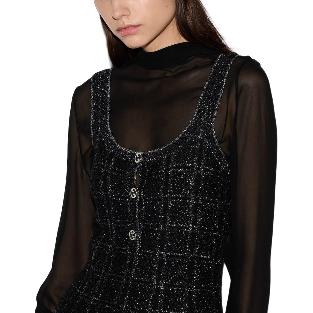 (Women) GUCCI  Black Sleeveless Plaid Jacquard Flared Slip Dress FW24 812132-XKEDI-1138 圖 7