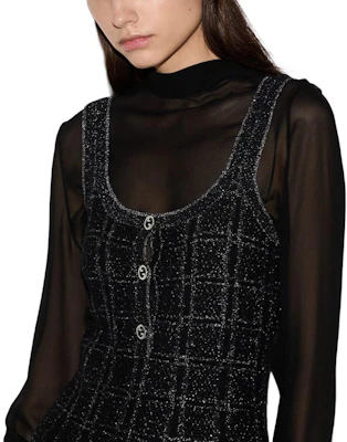 (W) GUCCI Hitam Tanpa Lengan Plaid Jacquard Flared Slip Dress FW24 812132-XKEDI-1138 Sizing (W) GUCCI Hitam Tanpa Lengan Plaid Jacquard Flared Slip Dress FW24 812132-XKEDI-1138