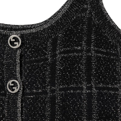 (W) GUCCI Hitam Tanpa Lengan Plaid Jacquard Flared Slip Dress FW24 812132-XKEDI-1138 Cheap (W) GUCCI Hitam Tanpa Lengan Plaid Jacquard Flared Slip Dress FW24 812132-XKEDI-1138