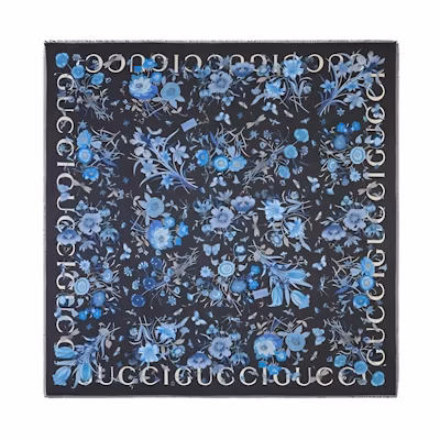 (Women) GUCCI Blue Printed Cotton Cashmere Scarf 7906583GALD1068