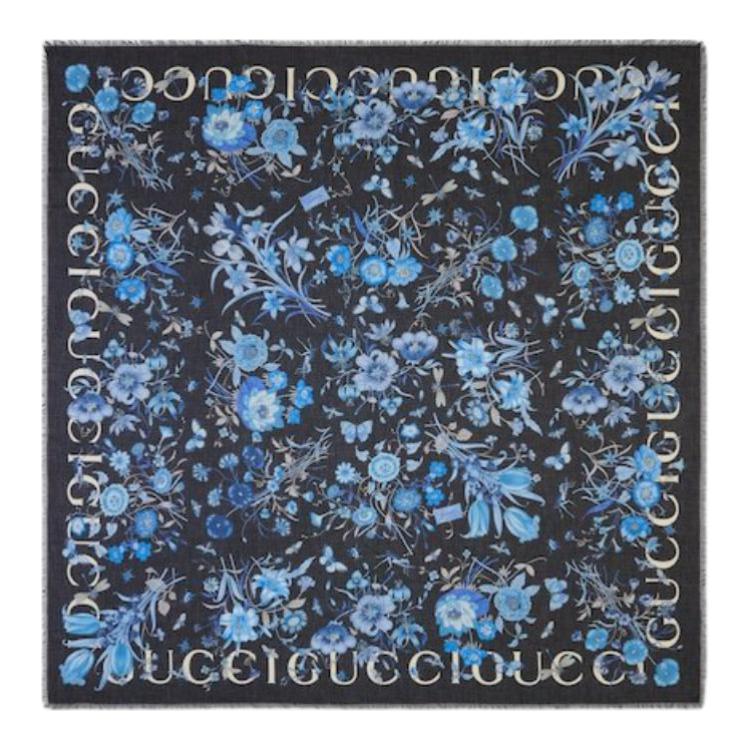 Order (Women) GUCCI  Blue Printed Cotton Cashmere Scarf 7906583GALD1068