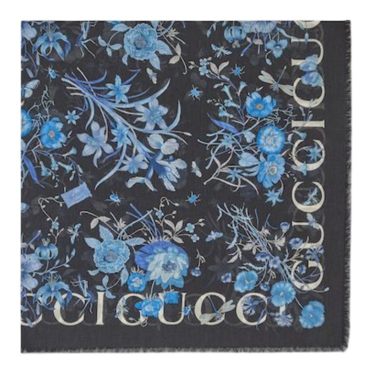 Lookbook (Women) GUCCI  Blue Printed Cotton Cashmere Scarf 7906583GALD1068