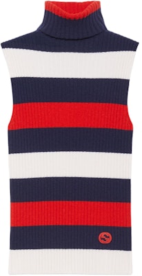 (W) GUCCI 藍色無袖針織上衣搭配條紋Logo刺繡 764670-XKDQF-9330 Buy (W) GUCCI 藍色無袖針織上衣搭配條紋Logo刺繡 764670-XKDQF-9330