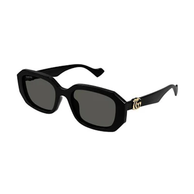 (Women) GUCCI Brown Acetate Irregular Sunglasses with Black Temple Logo. GG1535S001blackblackgrey