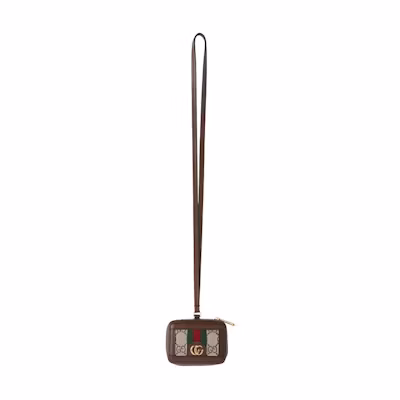 (Women) GUCCI Brown Earphone Accessory with Green and Red Web Stripe Trim. 221451F031000
