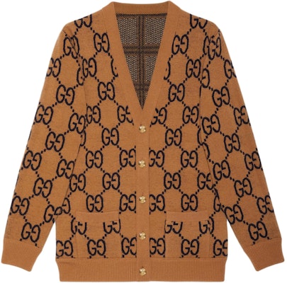 (Women) GUCCI Brown Logo Embroidered Checkered V-Neck Button Long Sleeve Sweater. 773903-XKDVD-2420 Lookbook (Women) GUCCI Brown Logo Embroidered Checkered V-Neck Button Long Sleeve Sweater. 773903-XKDVD-2420