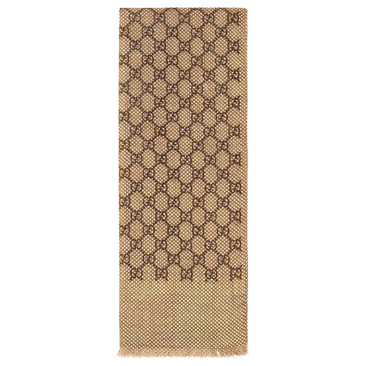 (Women) GUCCI  Brown Printed Pattern Wool Scarf 7725293GAMZ9864