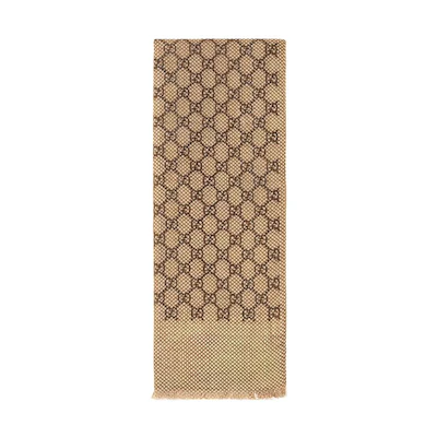 (Women) GUCCI Brown Printed Pattern Wool Scarf 7725293GAMZ9864