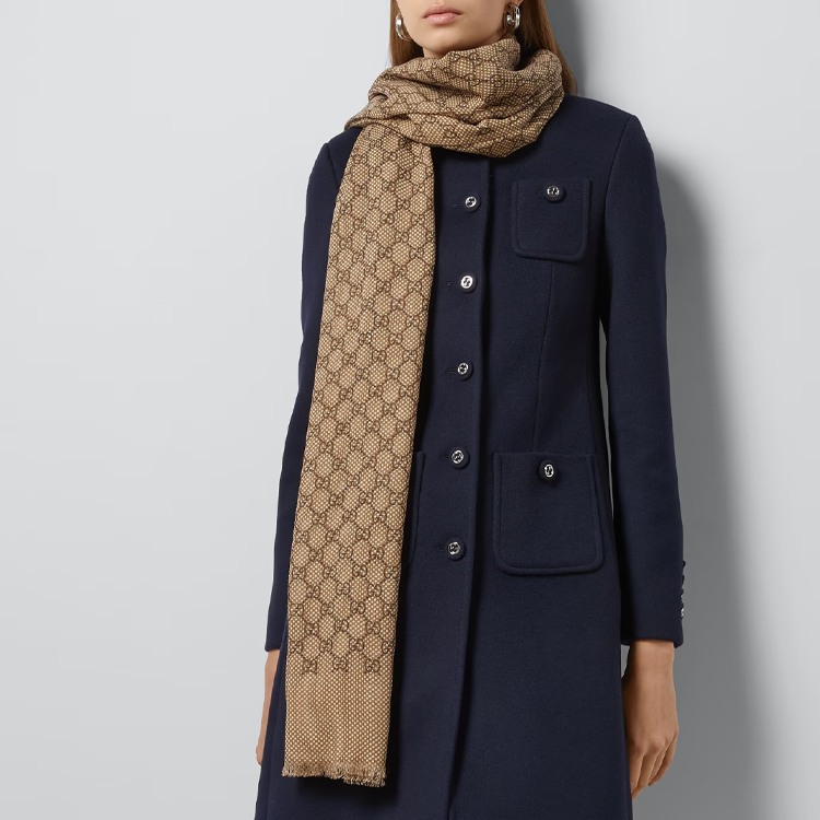 (Women) GUCCI  Brown Printed Pattern Wool Scarf 7725293GAMZ9864 圖 4