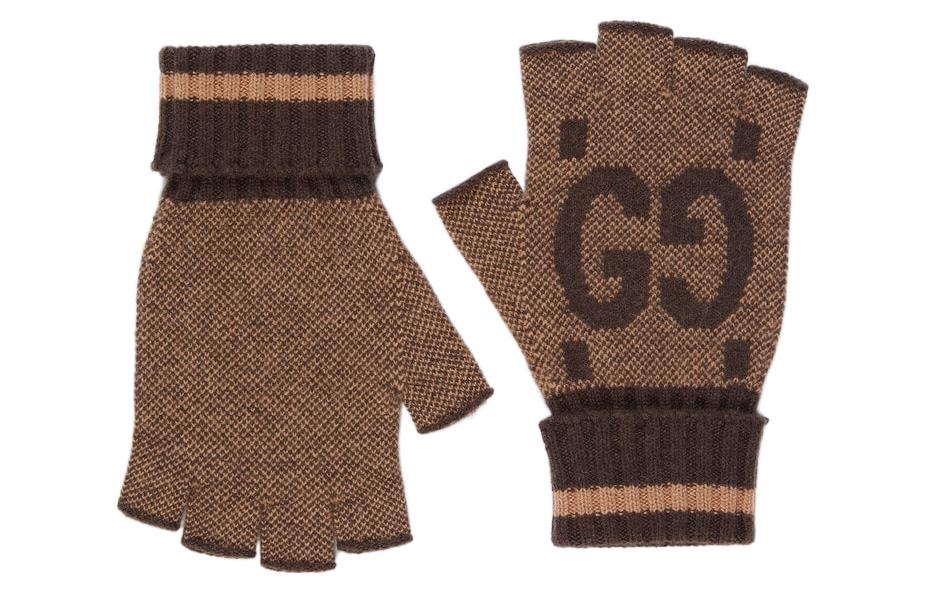 Order (W) GUCCI ブラウン ウール/カシミヤ ニット ロゴ入り 暖かい手袋 726586-3G344-9764