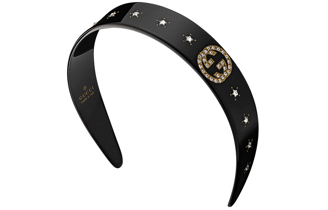 (Women) GUCCI  Crystal Star Interlocking G Headband - Black. 628716I12GO8520