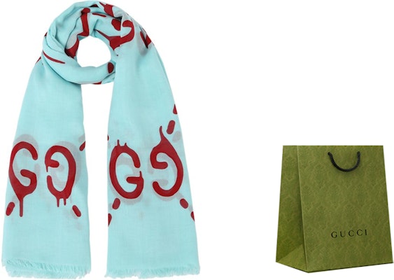 (W) 구찌 더블 G 모달 실크 스카프 티알/레드. 449009-3G856-4874 Shop (W) 구찌 더블 G 모달 실크 스카프 티알/레드. 449009-3G856-4874