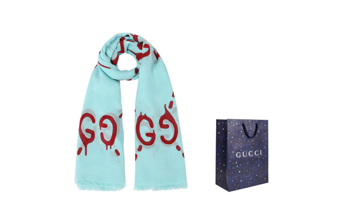 Purchase (W) 구찌 더블 G 모달 실크 스카프 티알/레드. 449009-3G856-4874
