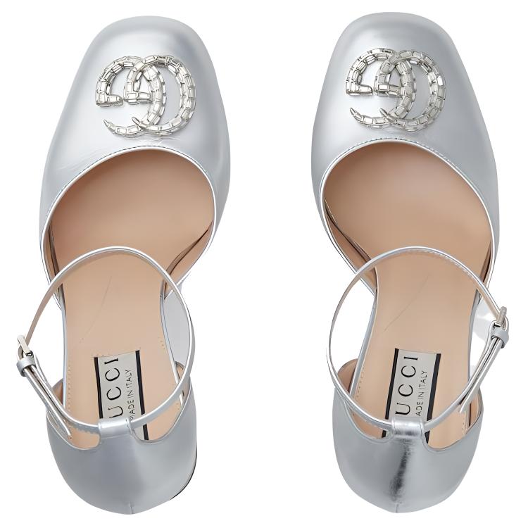 Shop (W) Gucci Tacchi Alti in Pelle Verniciata Argento con Doppia G 762386-B8B00-8106