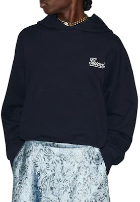 (Women) GUCCI Embroidered Logo Navy Blue Hoodie Pullover Sweatshirt 787274-XJGSY-4215 Purchase (Women) GUCCI Embroidered Logo Navy Blue Hoodie Pullover Sweatshirt 787274-XJGSY-4215