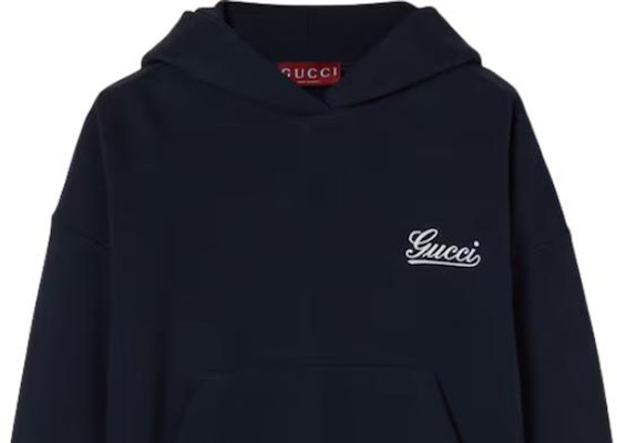 (Women) GUCCI Embroidered Logo Navy Blue Hoodie Pullover Sweatshirt 787274-XJGSY-4215 Sizing (Women) GUCCI Embroidered Logo Navy Blue Hoodie Pullover Sweatshirt 787274-XJGSY-4215