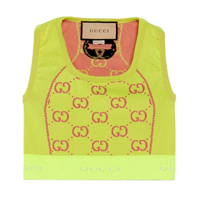 (Women) GUCCI Fluorescent Yellow Jacquard Sleeveless Strap Top SS22. 693286-XJEFY-7388
