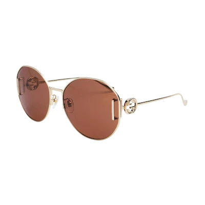 (Women) GUCCI Gold Irregular Alloy Trendy Sunglasses GG1206SA-003
