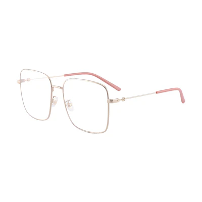 (Women) GUCCI Gold Metal Square Optical Glasses with Engraved Logo GG0445