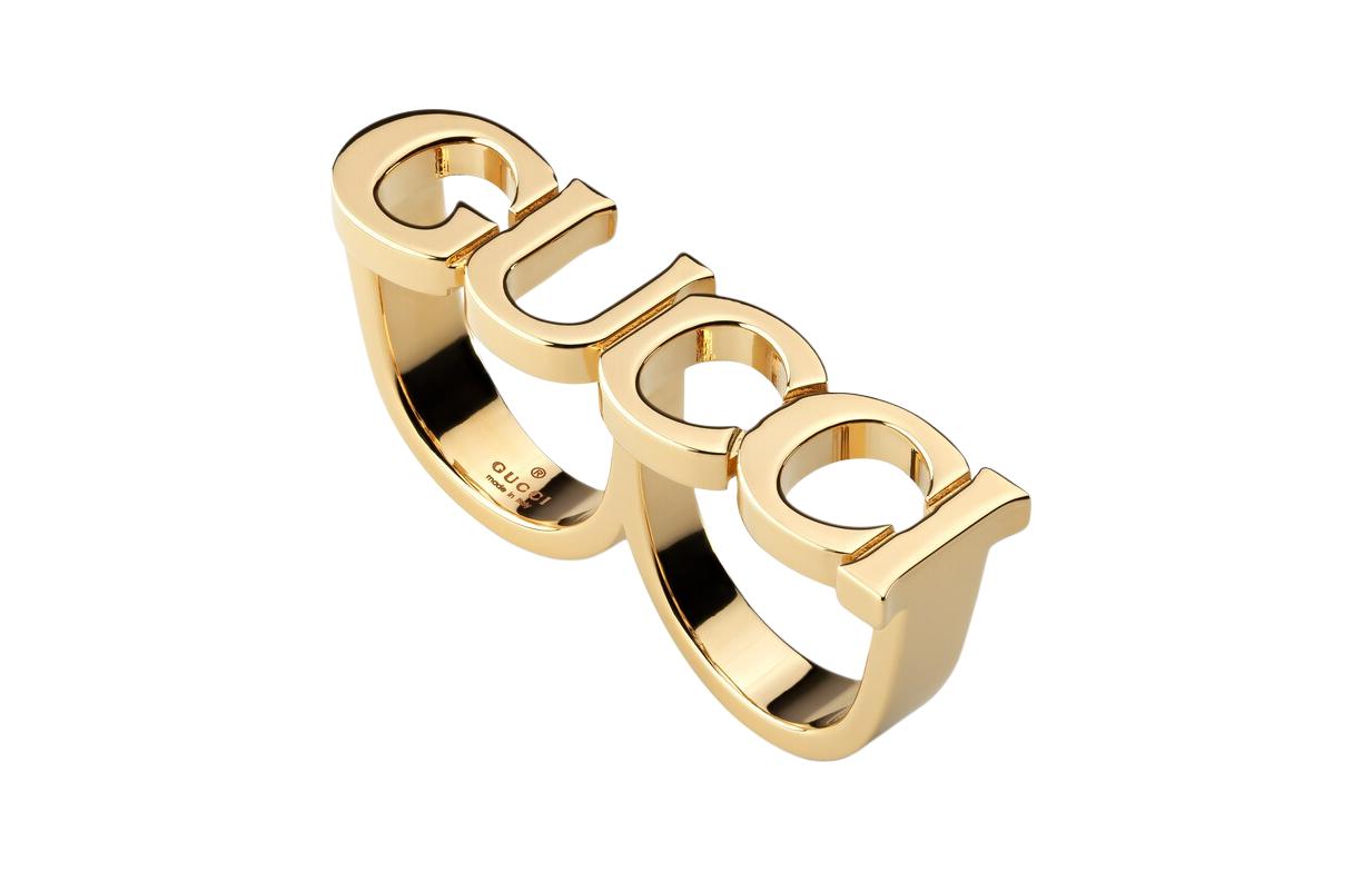 Lookbook (W) GUCCI Cincin Emas Multi-Ring Metallic Desain Huruf Berongga 789202I46008005