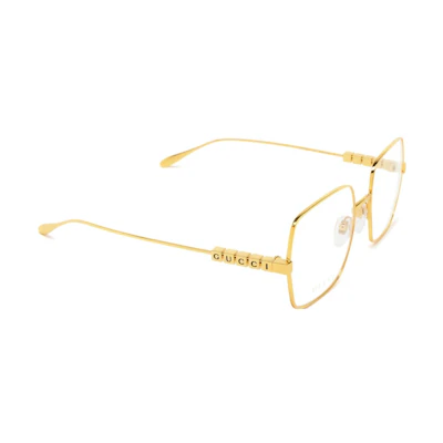 (Women) GUCCI Gold Square Metal Optical Glasses with Engraved Logo. GG1434O001