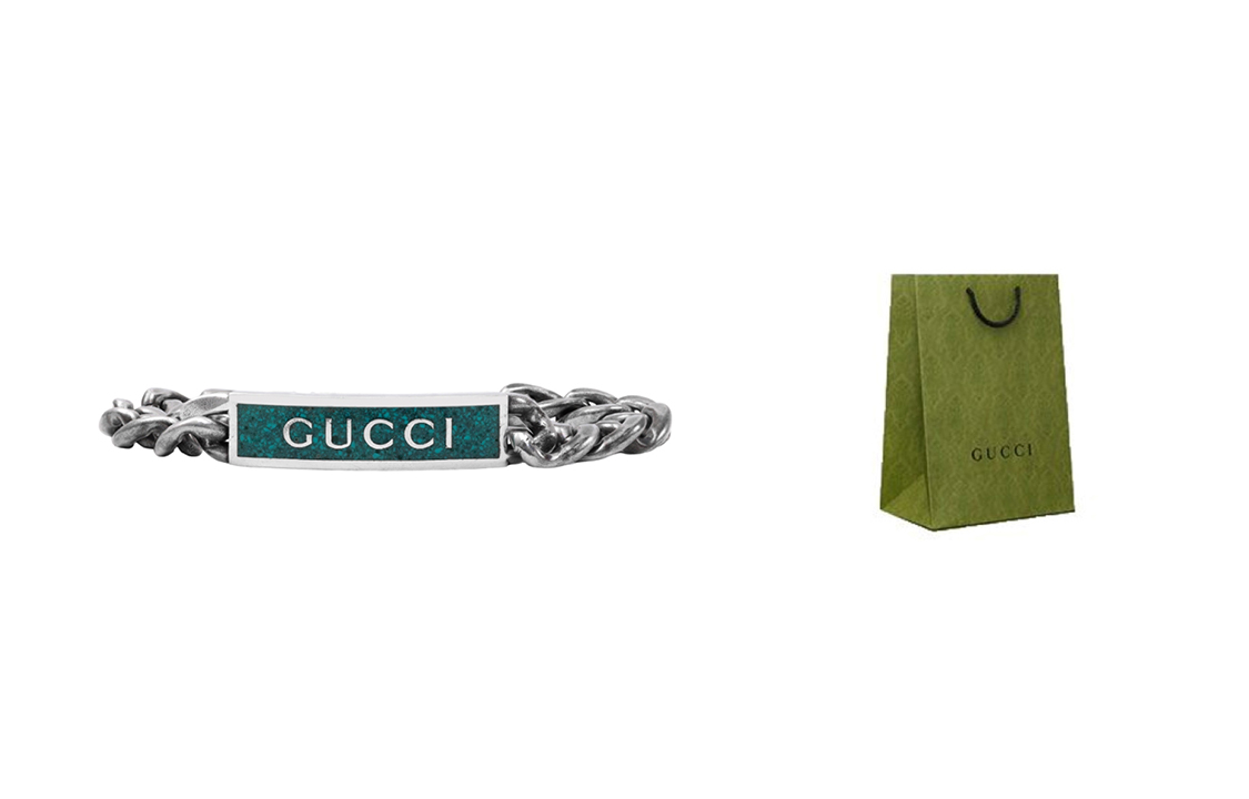 Details for (W) 구찌 그린 에나멜 실버 팔찌 925 스털링 실버 빈티지 스타일. 678712-J8410-8183