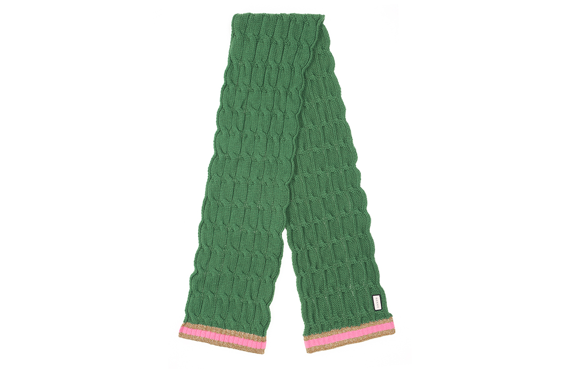 (Women) GUCCI  Green Scarf with Pink Striped Detail. 544777-3GB75-3772 圖 3