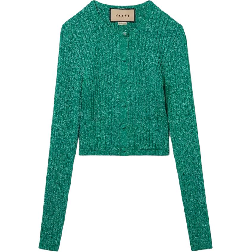 (Women) GUCCI  Green Slim-Fit Buttoned Long-Sleeve Knit Cardigan 782109-XKDWD-3180