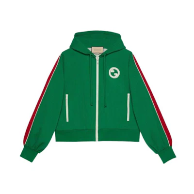 (Women) GUCCI Green Striped Logo Embroidered Hooded Jacket 743073-XJFIJ-3348