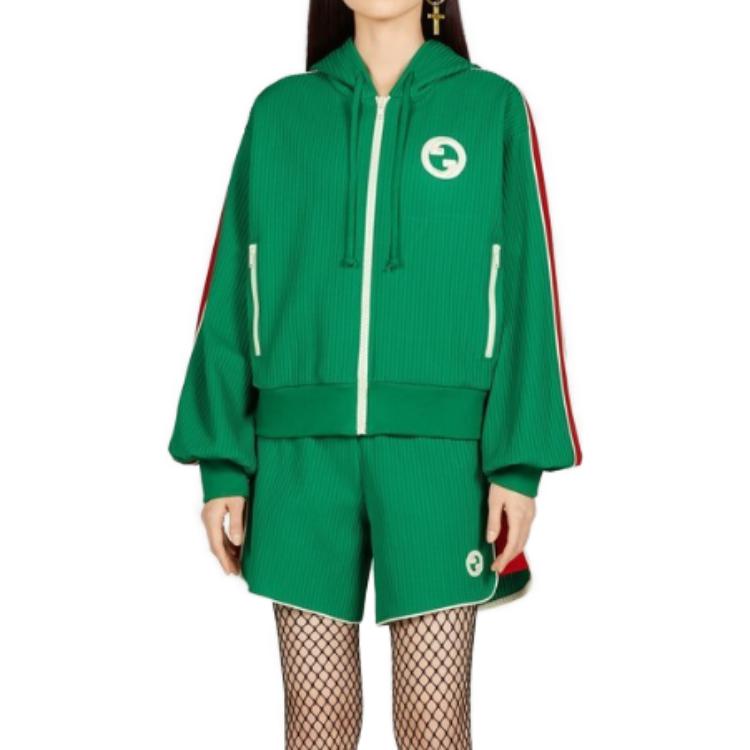 (Women) GUCCI  Green Striped Logo Embroidered Hooded Jacket 743073-XJFIJ-3348 圖 3