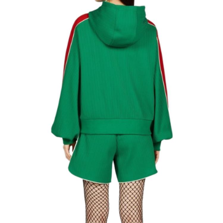 (Women) GUCCI  Green Striped Logo Embroidered Hooded Jacket 743073-XJFIJ-3348 圖 4