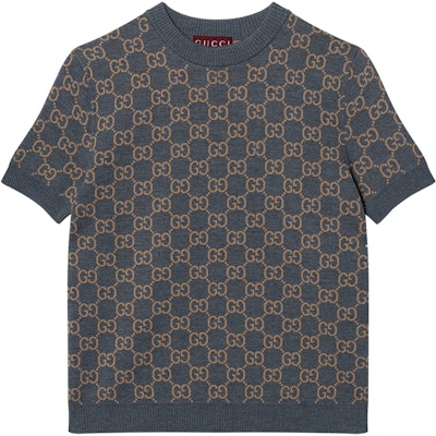 (Women) GUCCI Grey Jacquard Logo Pattern Crew Neck Short Sleeve Sweater. 798159-XKD8T-1013 Buy (Women) GUCCI Grey Jacquard Logo Pattern Crew Neck Short Sleeve Sweater. 798159-XKD8T-1013