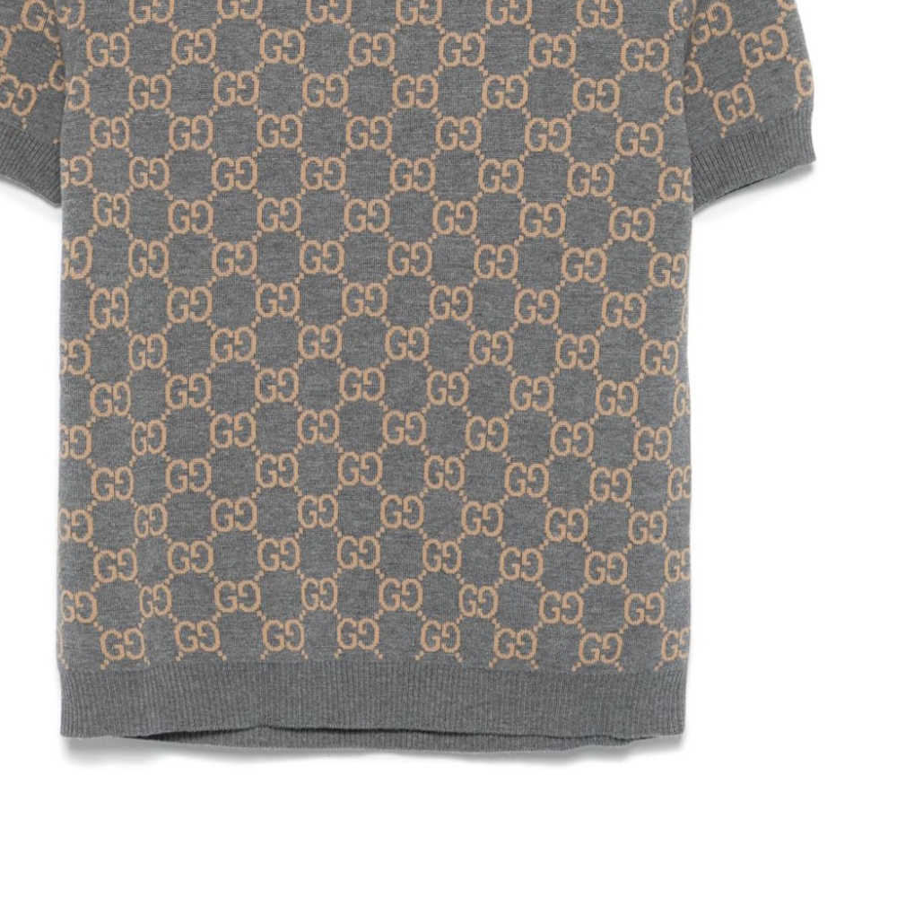 Sizing (Women) GUCCI  Grey Jacquard Logo Pattern Crew Neck Short Sleeve Sweater. 798159-XKD8T-1013