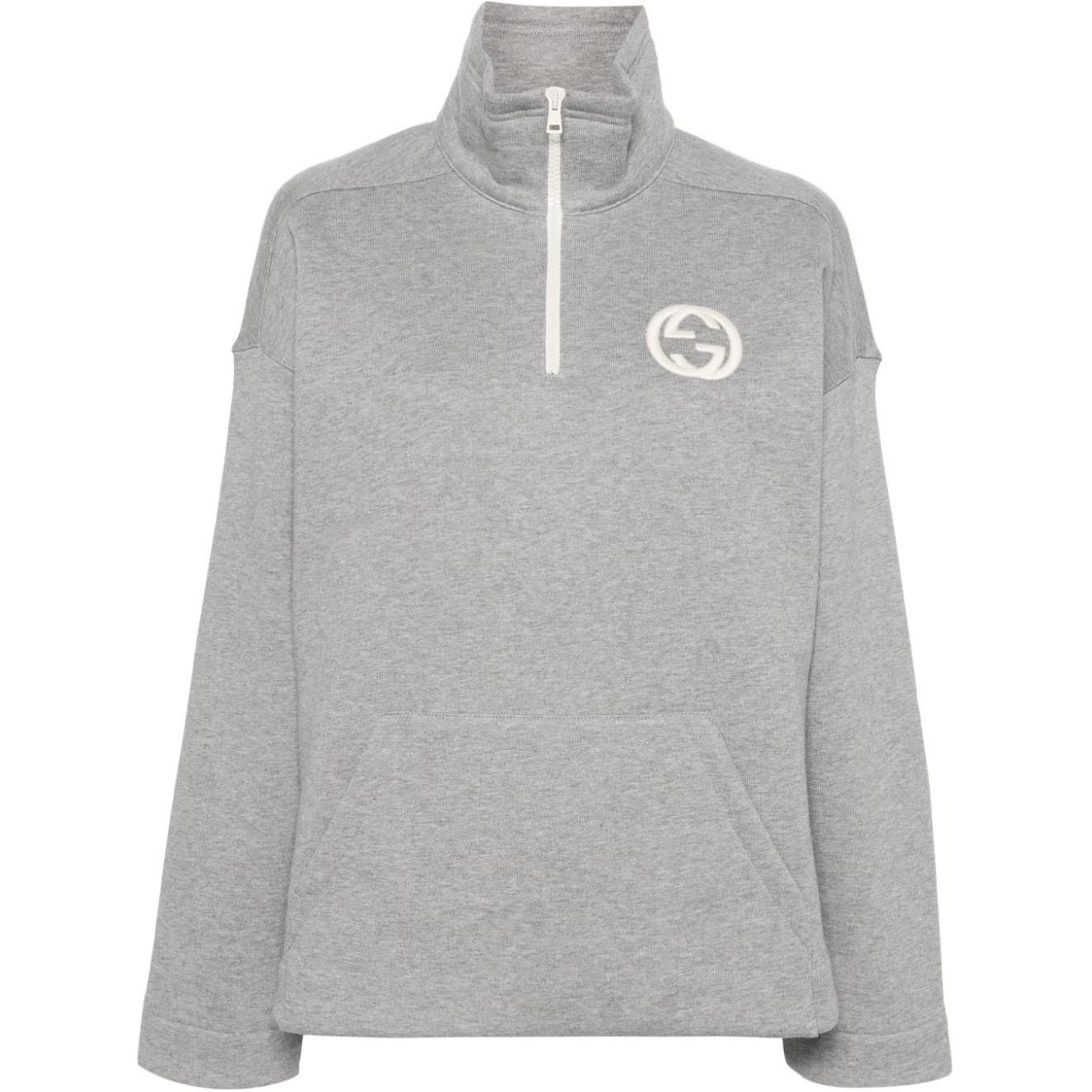 (Women) GUCCI  Grey Solid Zip-Up Fitted Long Sleeve Sweatshirt 768120-XJF8A-1056