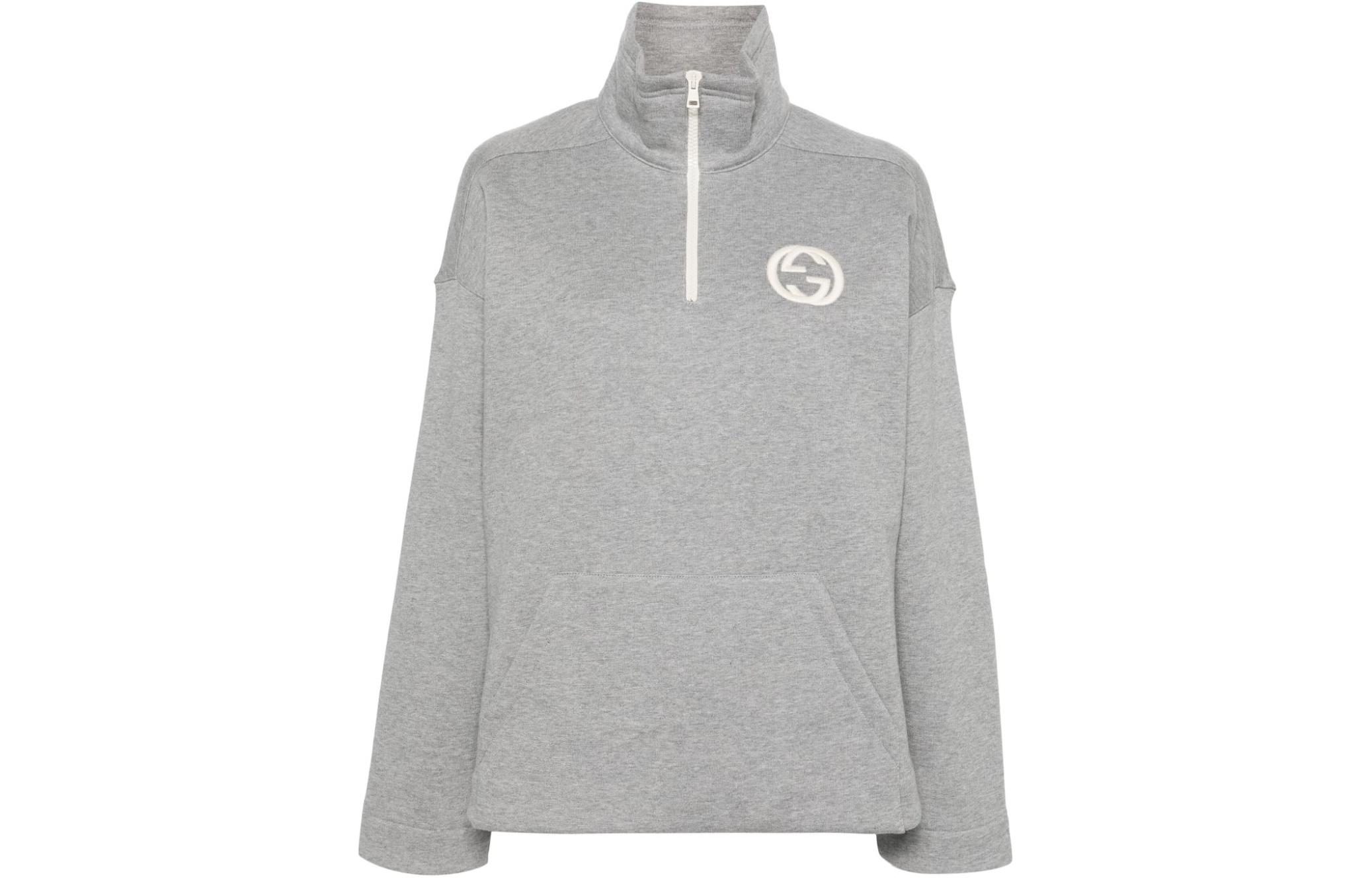 Order (W) グッチ グレー 無地 ジップアップ フィット 長袖 スウェットシャツ 768120-XJF8A-1056