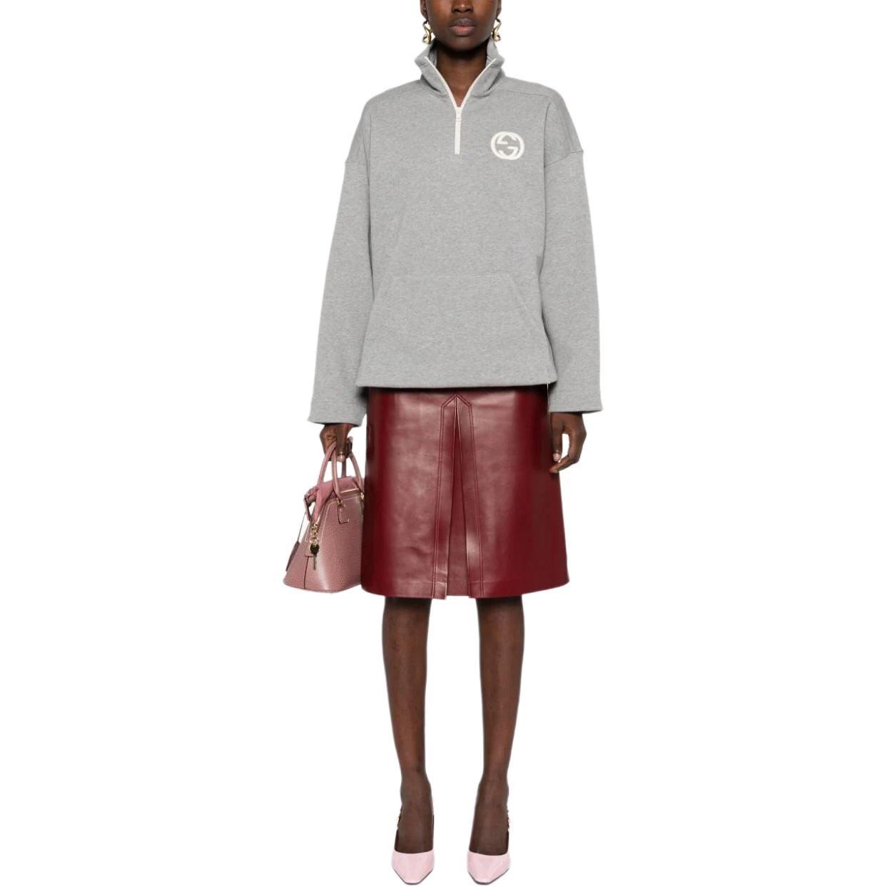 Lookbook (W) グッチ グレー 無地 ジップアップ フィット 長袖 スウェットシャツ 768120-XJF8A-1056