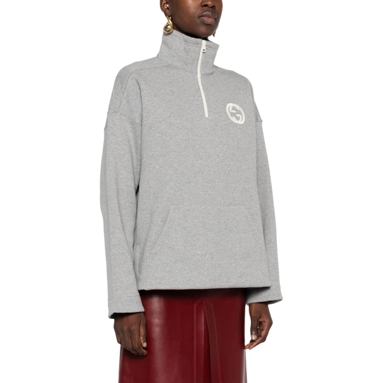 Purchase (W) グッチ グレー 無地 ジップアップ フィット 長袖 スウェットシャツ 768120-XJF8A-1056