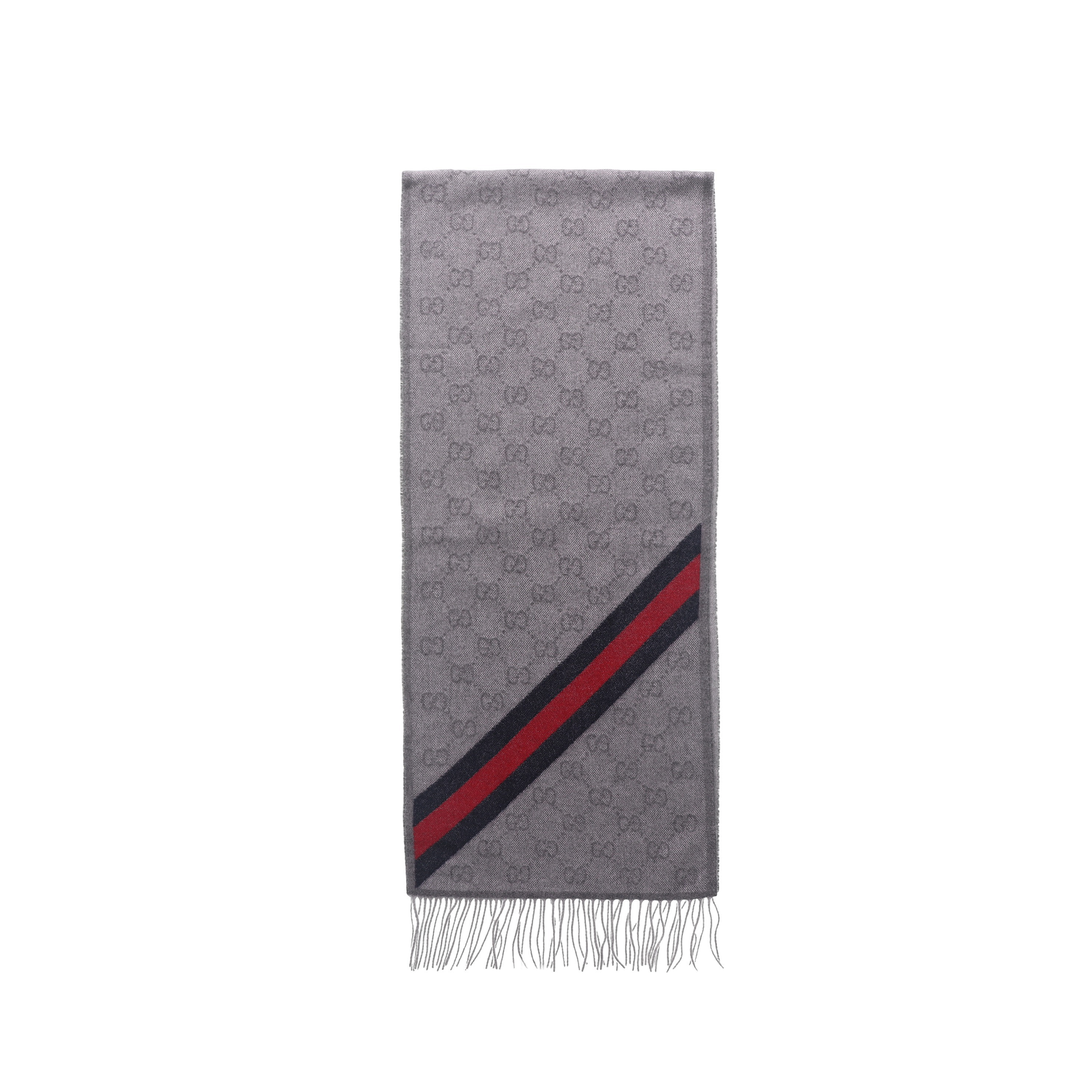 (Women) GUCCI  Grey Wool Scarf with Striped Logo Design. 570603-3G200-1768