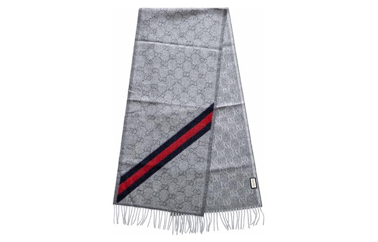 Order (W) GUCCI Bufanda de Lana Gris con Diseño de Logo a Rayas. 570603-3G200-1768