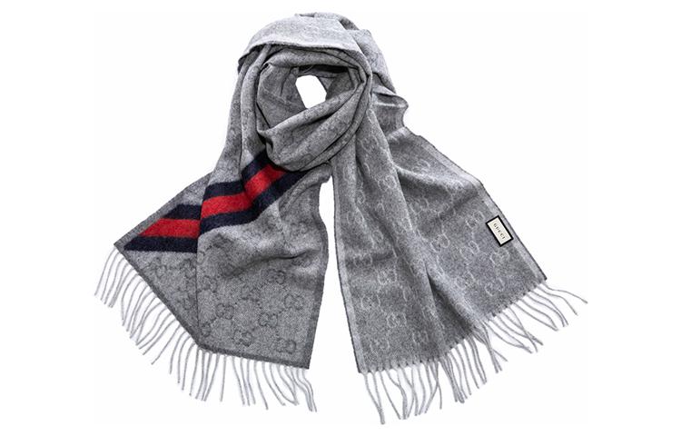 Lookbook (W) GUCCI Bufanda de Lana Gris con Diseño de Logo a Rayas. 570603-3G200-1768
