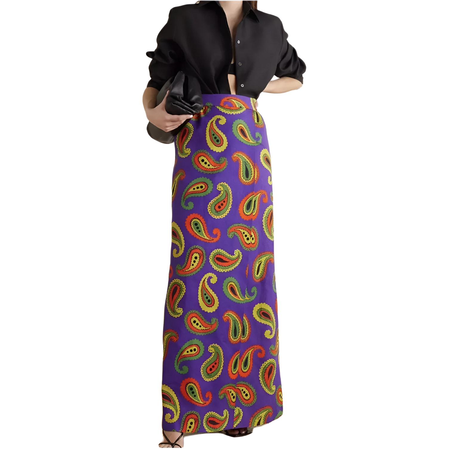 Lookbook (W) GUCCI 高腰紫色佩斯利印花休閒中長裙 647314-ZAGIK-5079